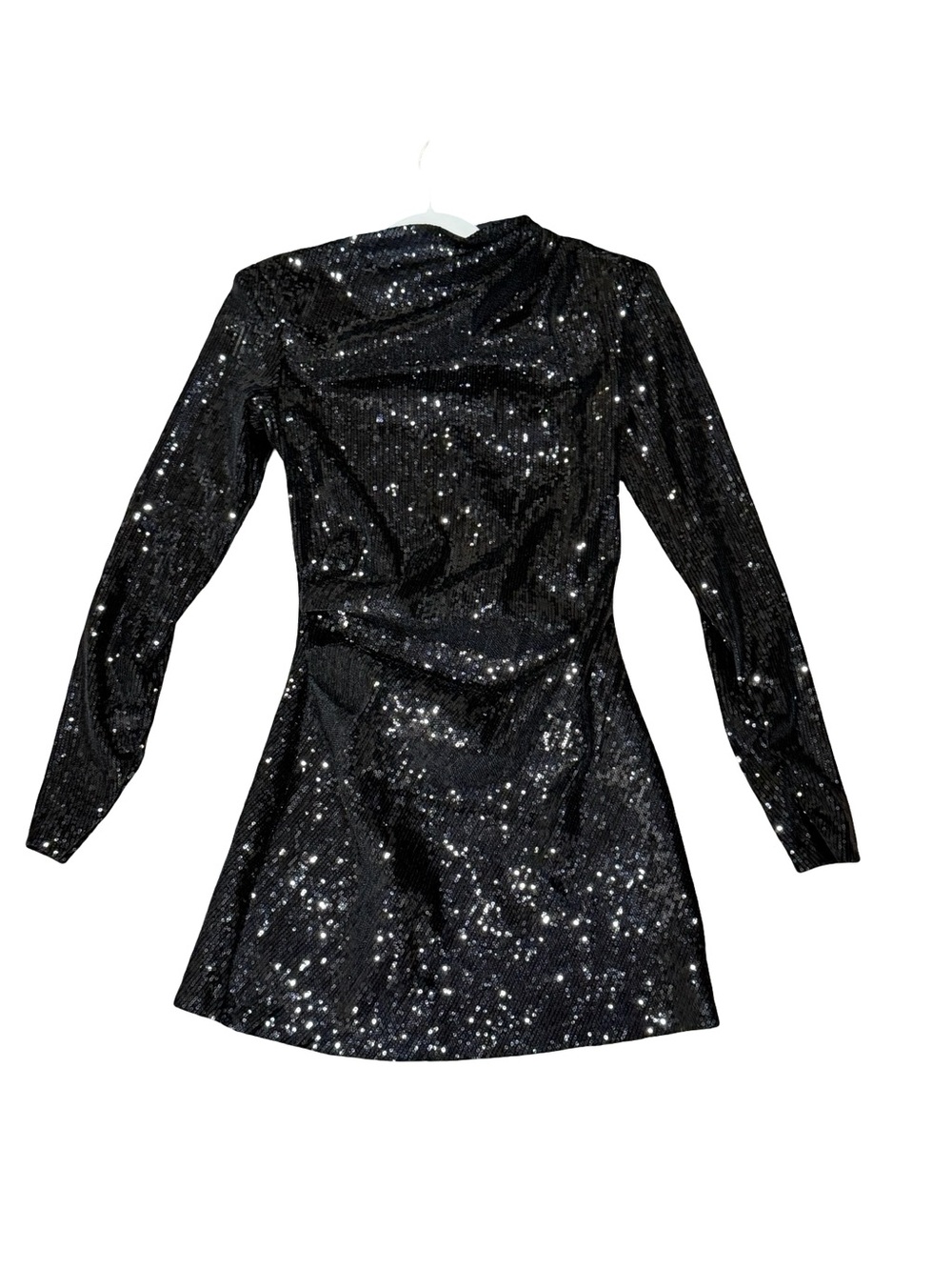 🖤 Zara Draped Sequin Mini Dress with Shoulder Pads Size Small - Picture 9 of 12